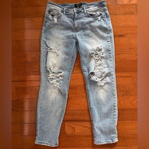 Judy‎ Blue Boyfriend Fit Blue Jeans Distressed Paint Splatter